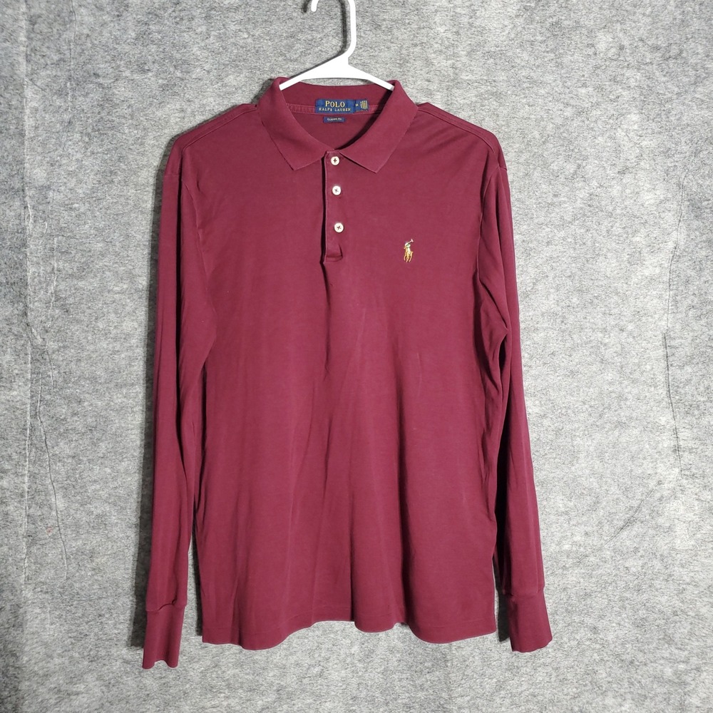 Polo Ralph Lauren Polo Shirt Mens M Maroon Long Sleeve Classic Fit‎ Cotton Pro